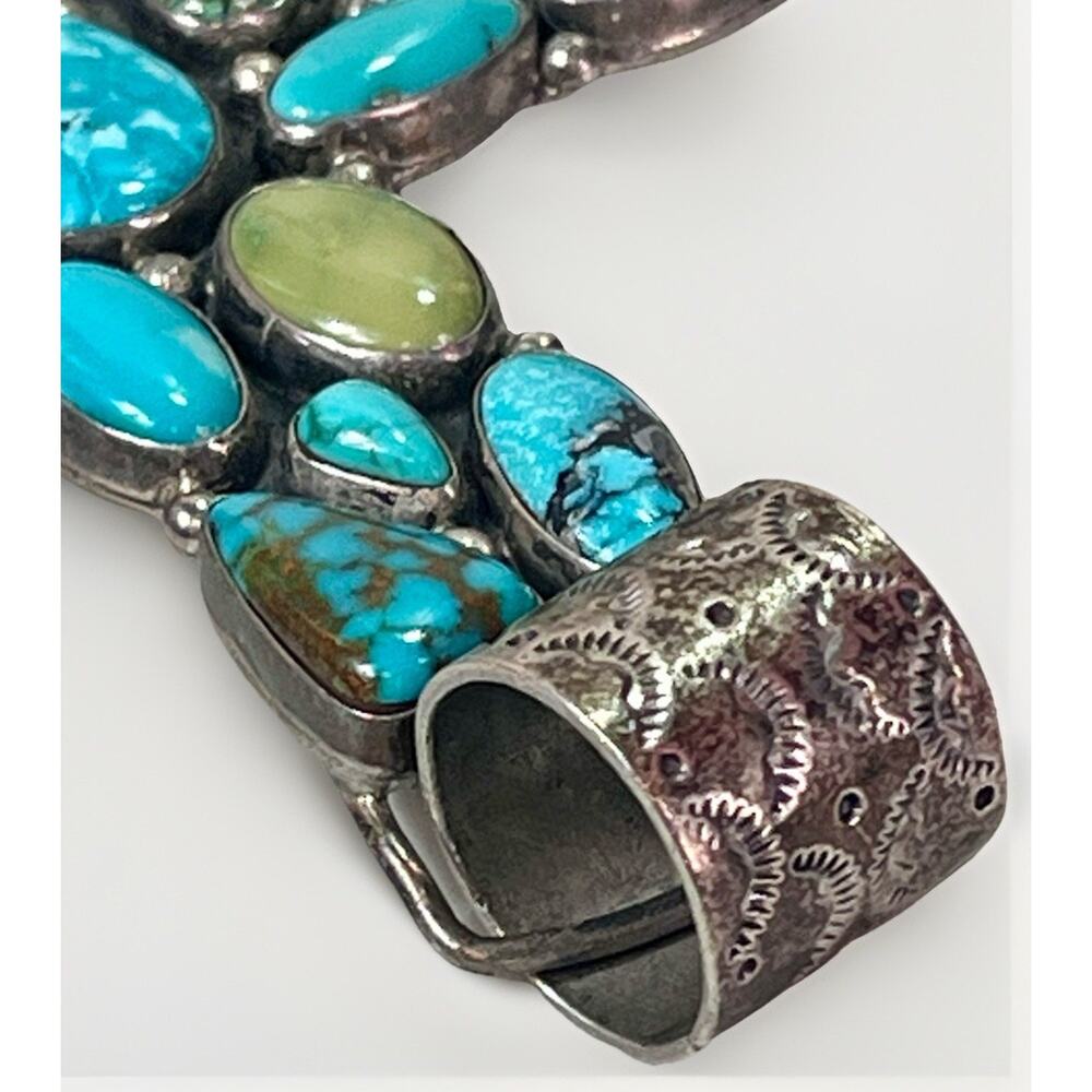 VTG Zuni Turquoise Cluster Sterling Silver Cross Pendant by B Bowekaty 73.4g - Picture 5 of 14